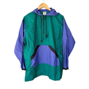 Vintage 1990s USA-Made Track Jacket Purple‎ Green Colorblock Windbreaker Large
